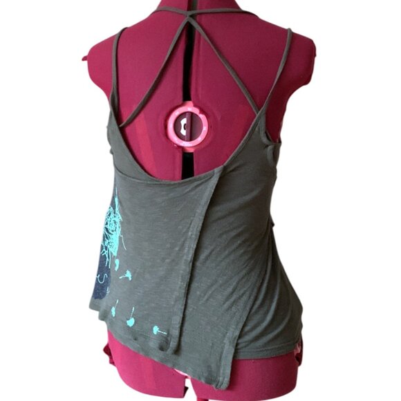 DIESEL / Multi layers asymmetric tank top Kaki Green with leaves print - XS - Picture 3 of 9